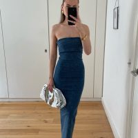 Denim Bandeau Maxi Dress - Image 8