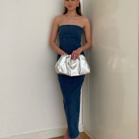 Denim Bandeau Maxi Dress - Image 11