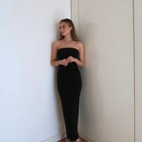 Denim Bandeau Maxi Dress - Black - Image 4