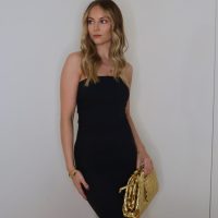 Denim Bandeau Maxi Dress - Black - Image 3