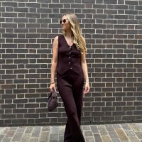 Knitted Waistcoat & Trousers Co-Ord - Brown - Image 10