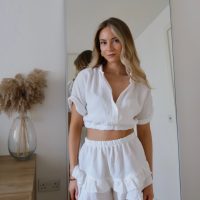 Cropped Cheesecloth Top and Frill Shorts Coord - White