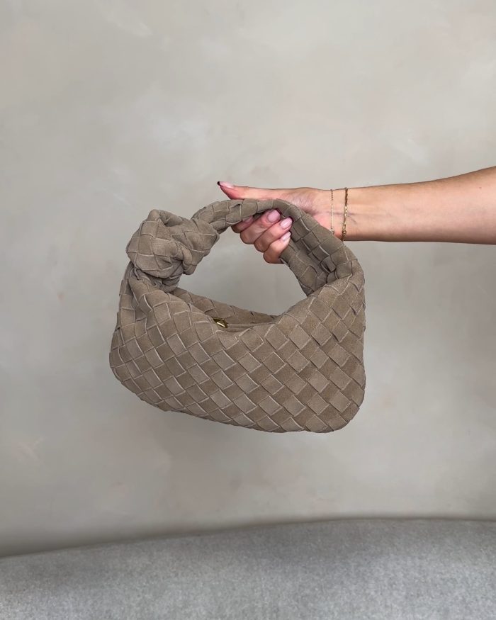 Dark Taupe small Suede Knotted Bag