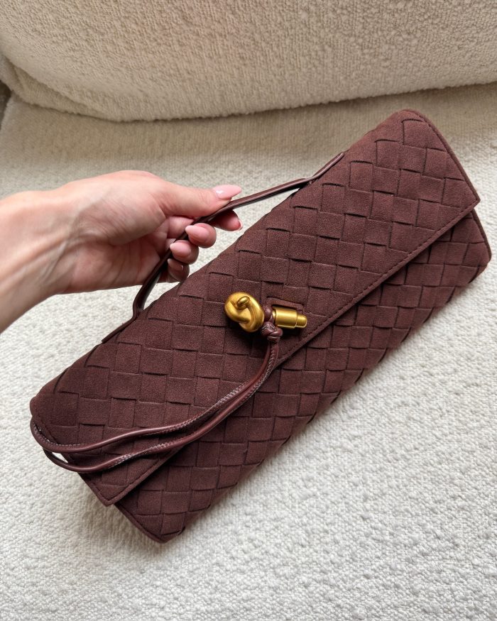 The long clutch faux suede chocolate brown