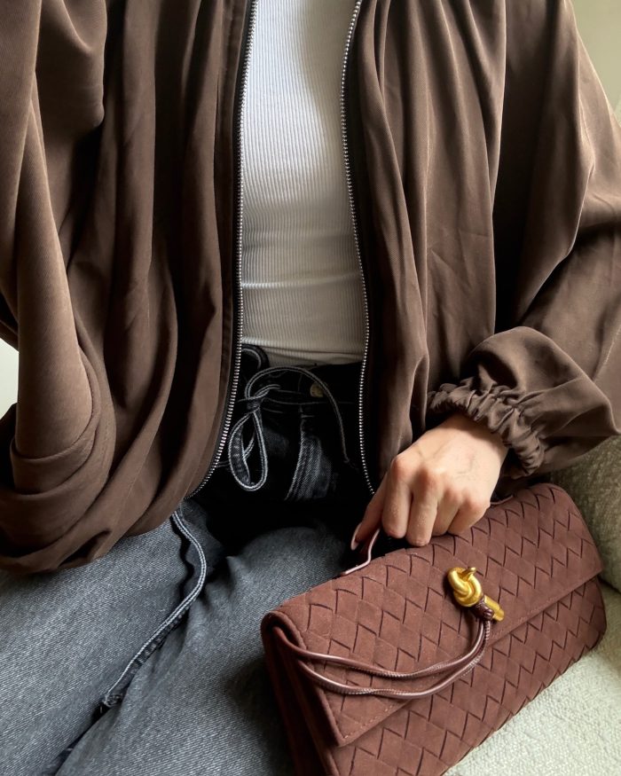 The long clutch faux suede chocolate brown