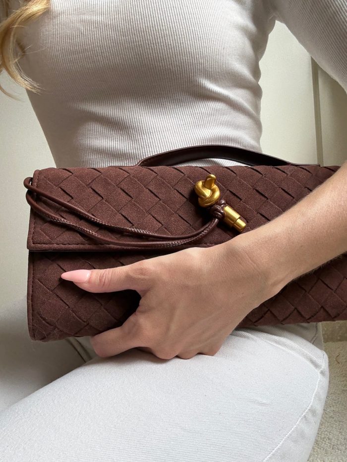 The long clutch faux suede chocolate brown