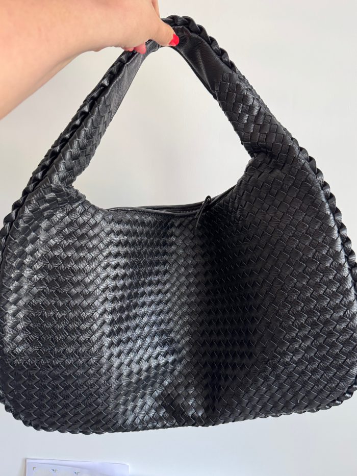Black woven shoulder bag