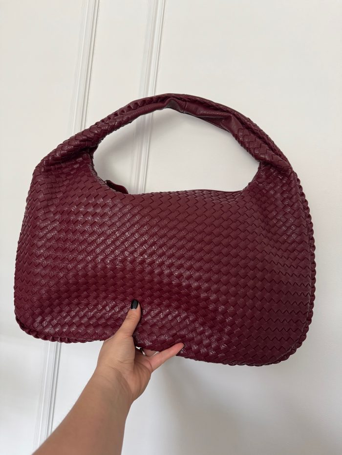 Burgundy Large Woven Shoulder Bag