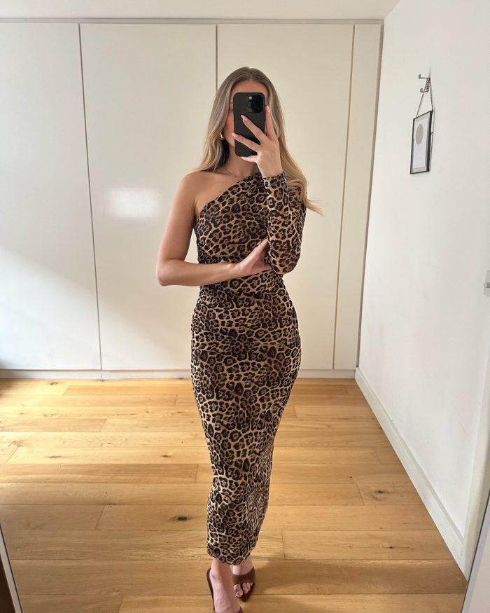 One Shoulder Leopard Print Dress