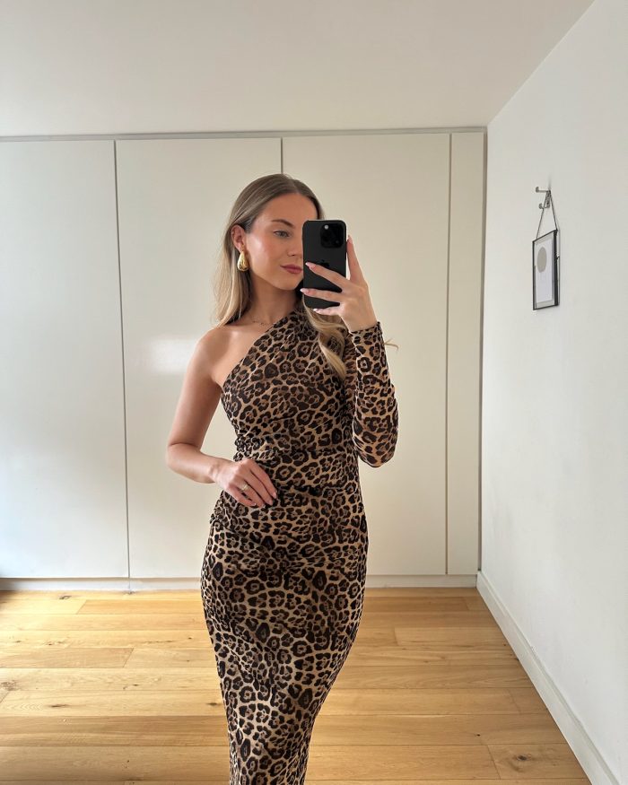 One Shoulder Leopard Print Dress