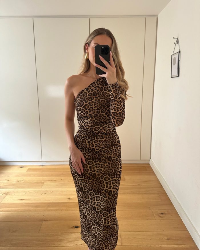 One Shoulder Leopard Print Dress