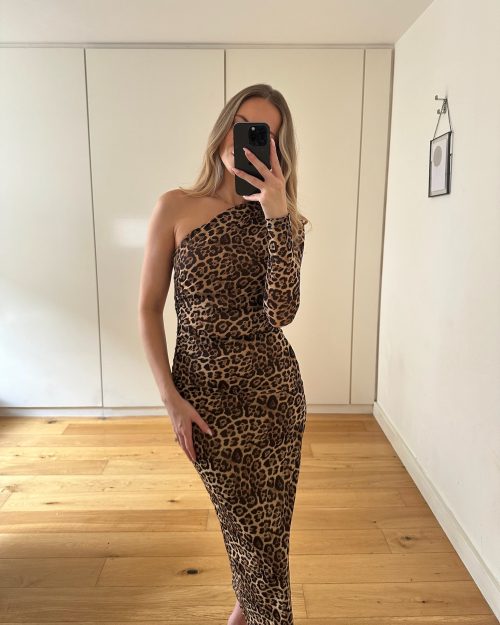 One Shoulder Leopard Print Dress