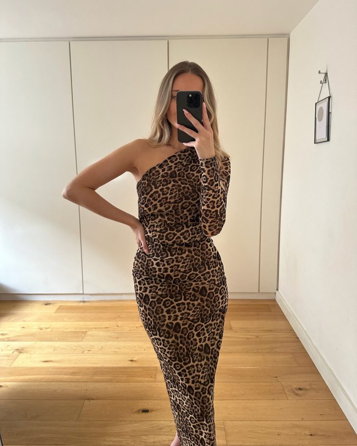 One Shoulder Leopard Print Dress