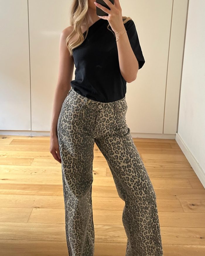 Leopard Print Denim Jeans