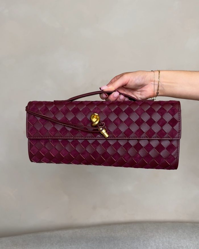 Burgundy Leather Long Clutch Bag