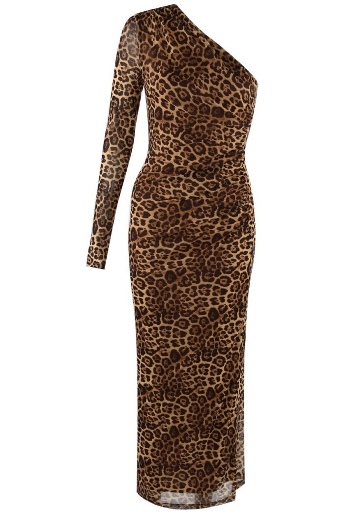 Leopard Print One Shoulder Dress