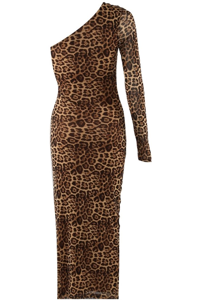 Leopard Print One Shoulder Dress