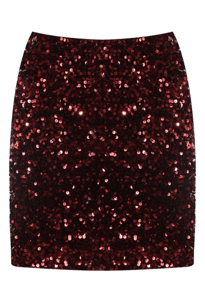 Burgundy Sequin Mini Skirt