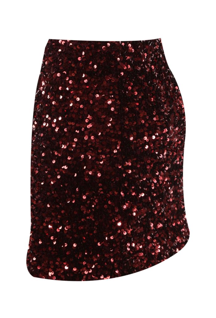 Burgundy Sequin Mini Skirt