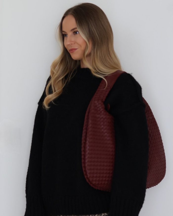 Burgundy Large Woven Shoulder Bag