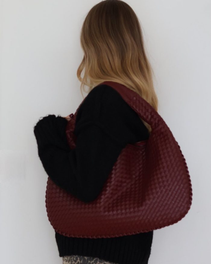 Burgundy Large Woven Shoulder Bag