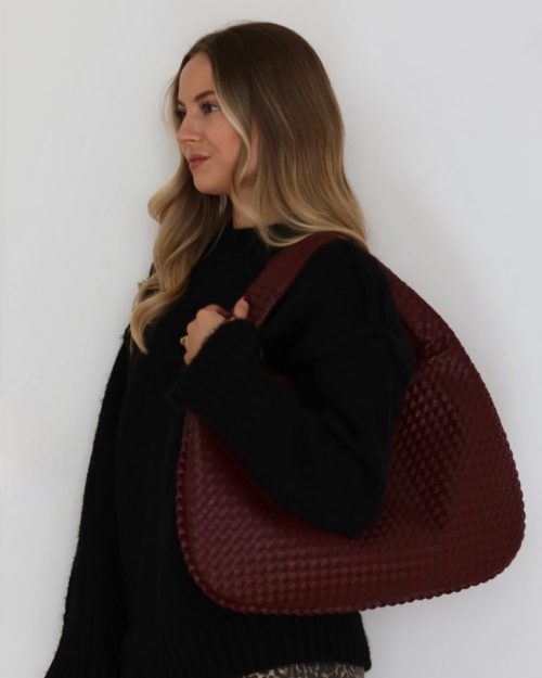 Burgundy Large Woven Shoulder Bag