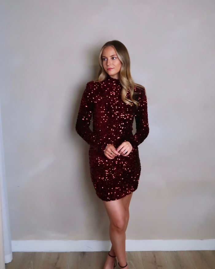 Burgundy sequin Mini Dress