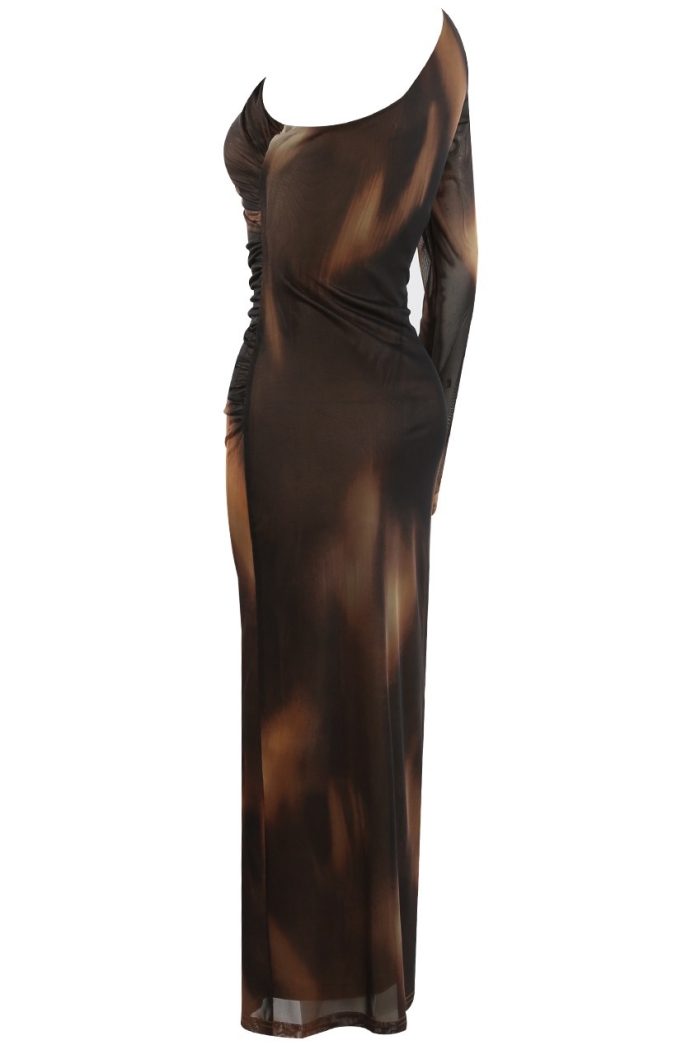 Brown Tie Dye One Shoulder Dress