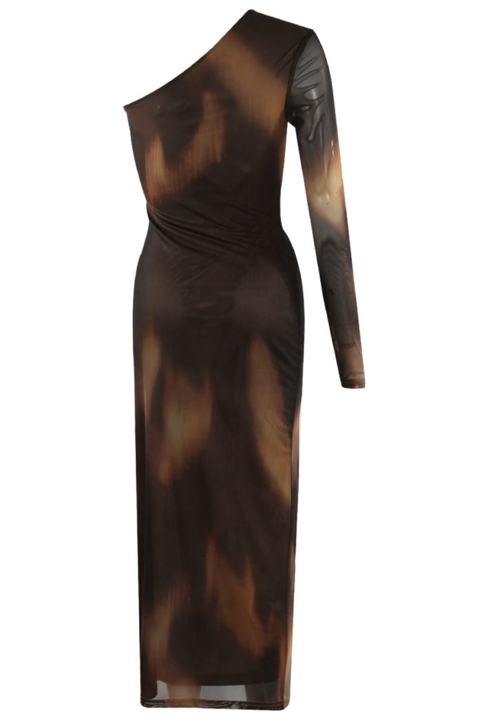 Brown Tie Dye One Shoulder Dress