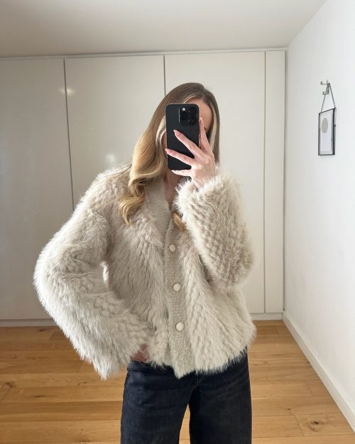 Beige Faux Fur Cardigan Jacket