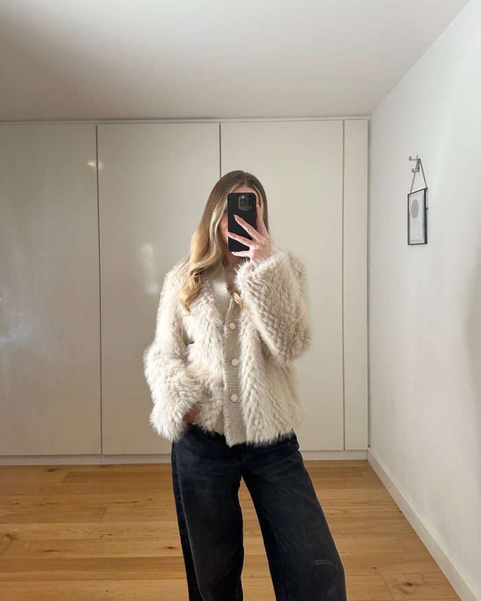 Beige Faux Fur Cardigan Jacket