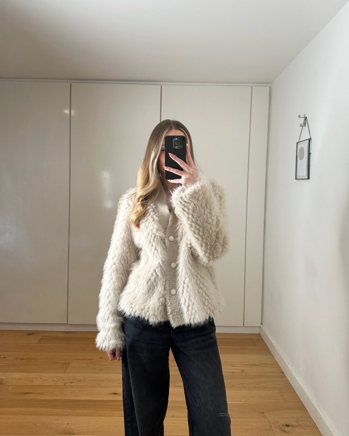 Beige Faux Fur Cardigan Jacket