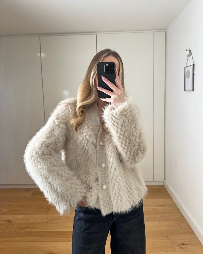 Beige Faux Fur Cardigan Jacket