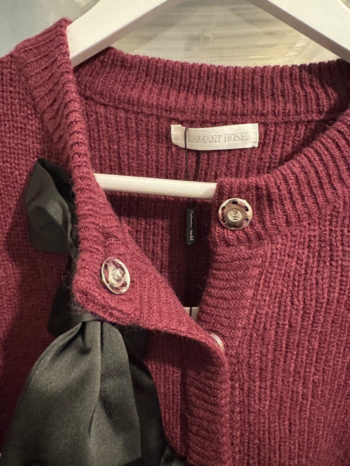 Burgundy Bow Knit Cardigan