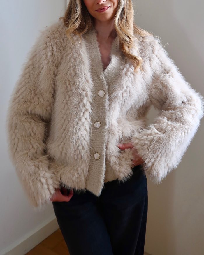 Beige Faux Fur Cardigan Jacket