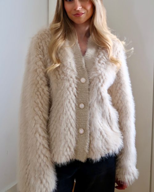 Beige Faux Fur Cardigan Jacket