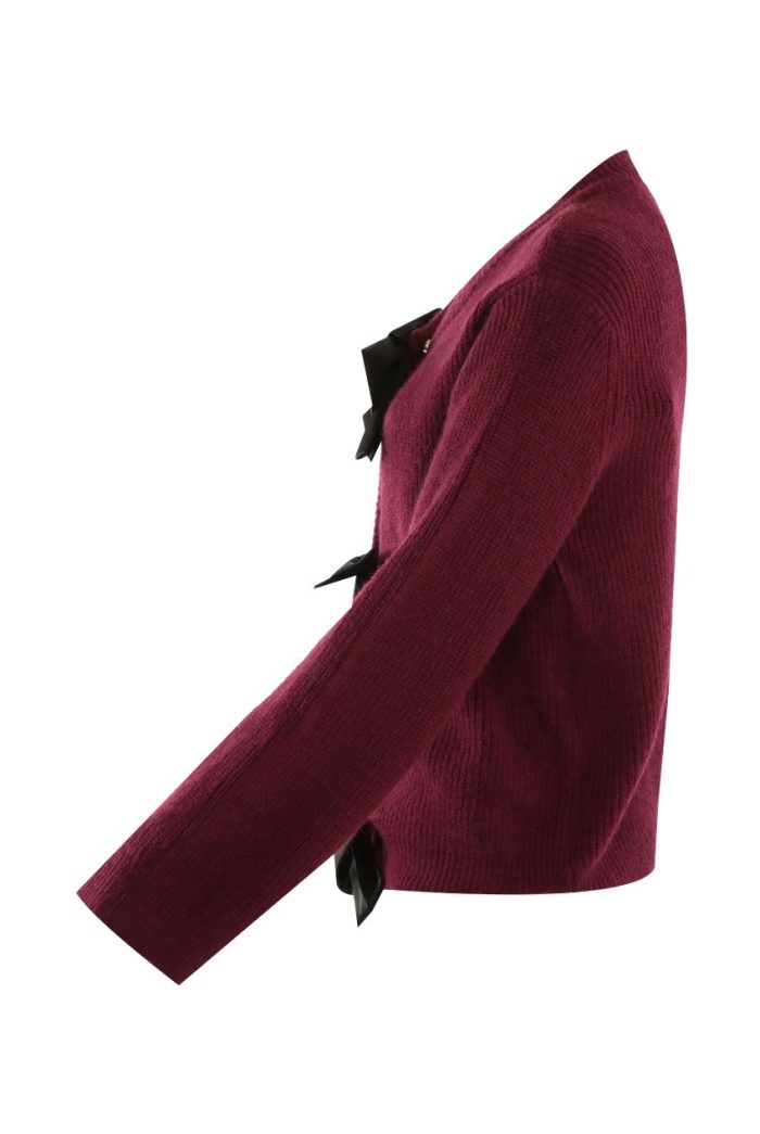 Burgundy Bow Knit Cardigan