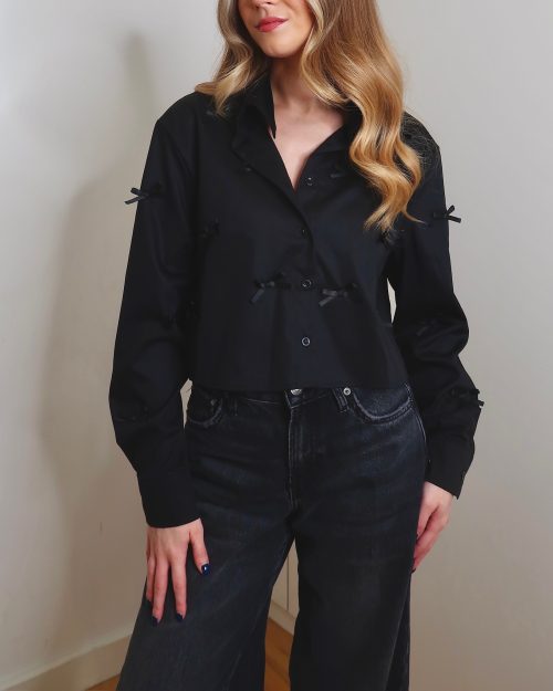 Black Mini Bow Cropped Shirt