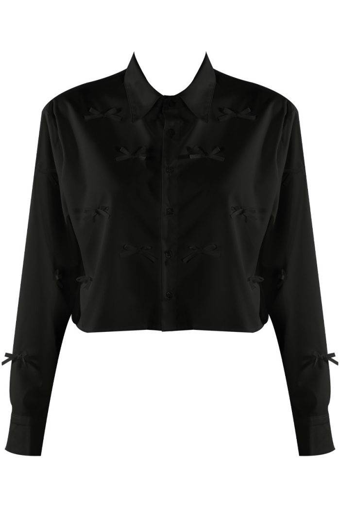 Black Mini Bow Cropped Shirt