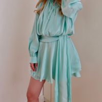 High shine aqua mini boho tunic dress