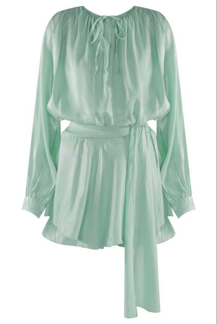 High shine aqua mini boho tunic dress