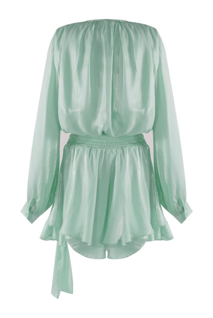 High shine aqua mini boho tunic dress