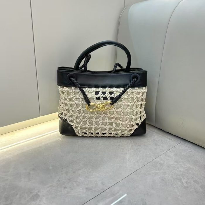 Small Bow Bag Leather & Crochet - Black