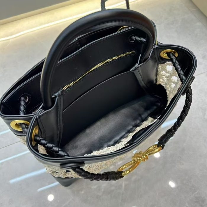 Small Bow Bag Leather & Crochet - Black