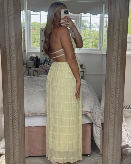 sofia two piece coord ruched chiffon top and maxi skirt