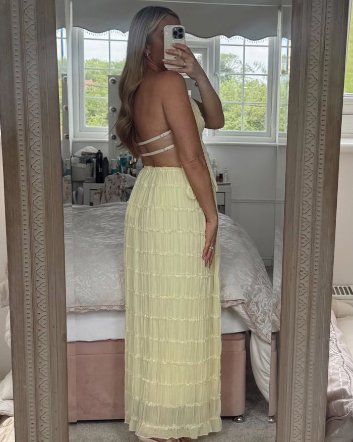 sofia two piece coord ruched chiffon top and maxi skirt