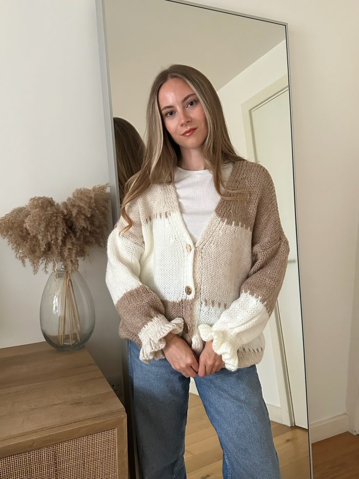 Chunky Colour block knitted cardigan Taupe