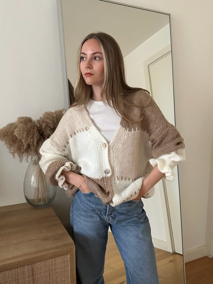 Chunky Colour block knitted cardigan Taupe
