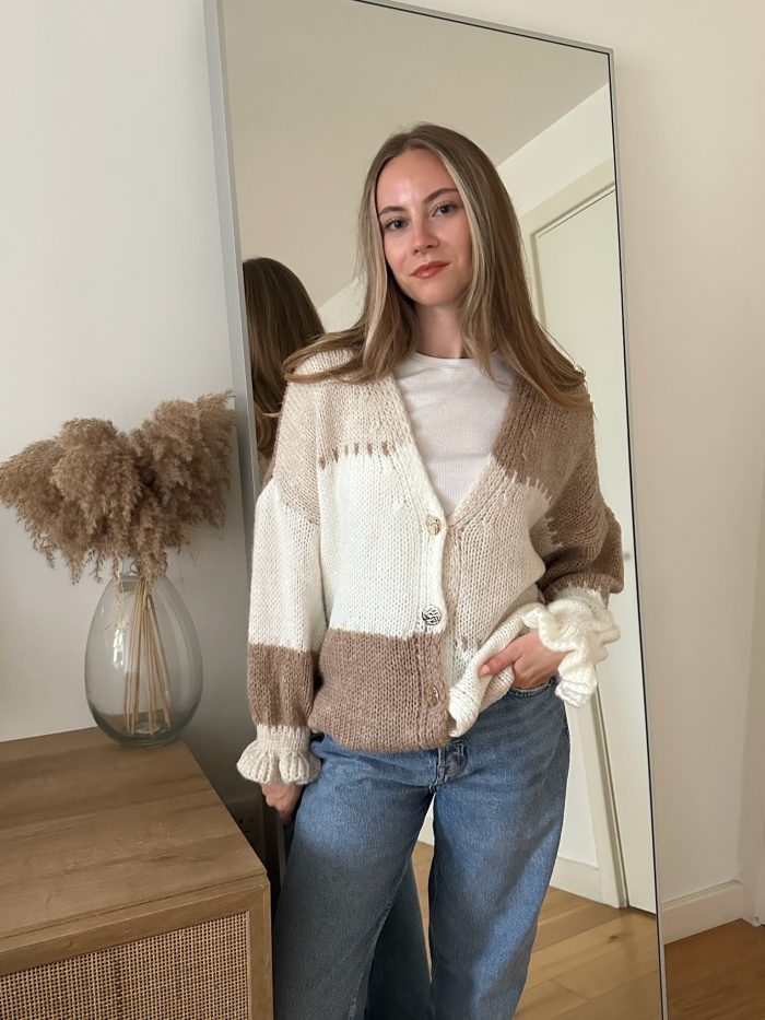 Chunky Colour block knitted cardigan Taupe