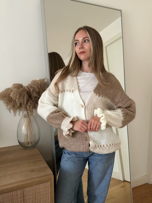 Chunky Colour block knitted cardigan Taupe
